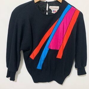 Vintage Women’s Anthony Sicari Petites Abstract Multicolor Black Sweater Size 4